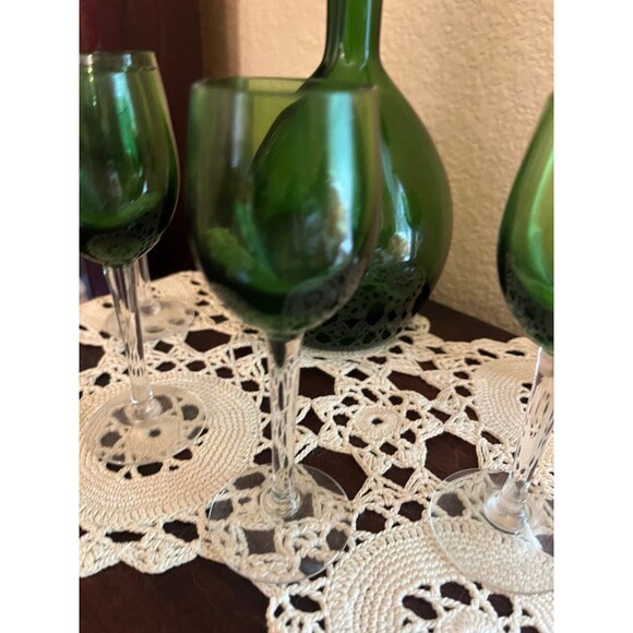 Vintage Green Glass Decanter Set Vintage Green Glass Decanter Set